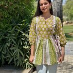 1parrotgreengathershortkurti