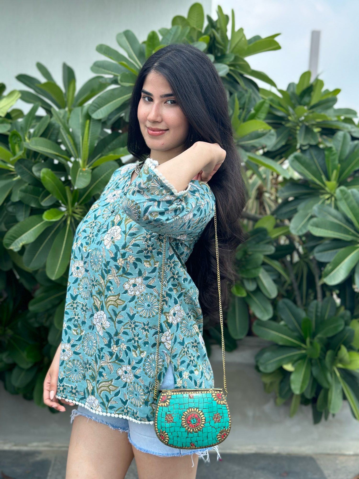 1Seagreenshortkurti.png Sea Green Short Kurti - Image 1