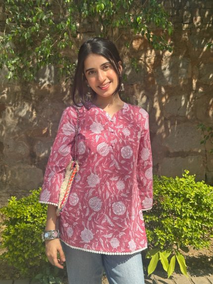 Bubblegum Pink Lace Short Kurti