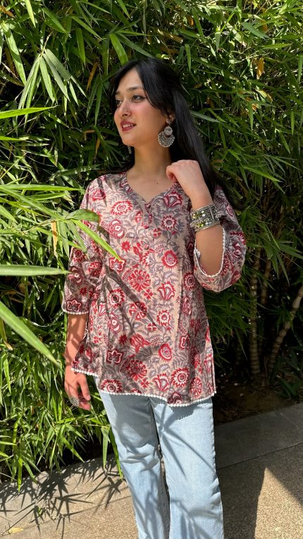 Cloud Grey Lace Short Kurti