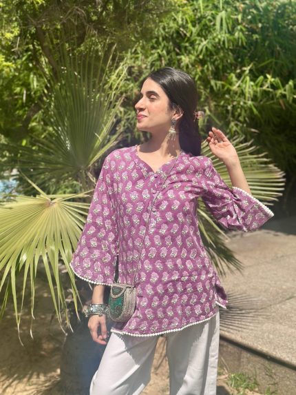 Heather Purple Lace Short Kurti