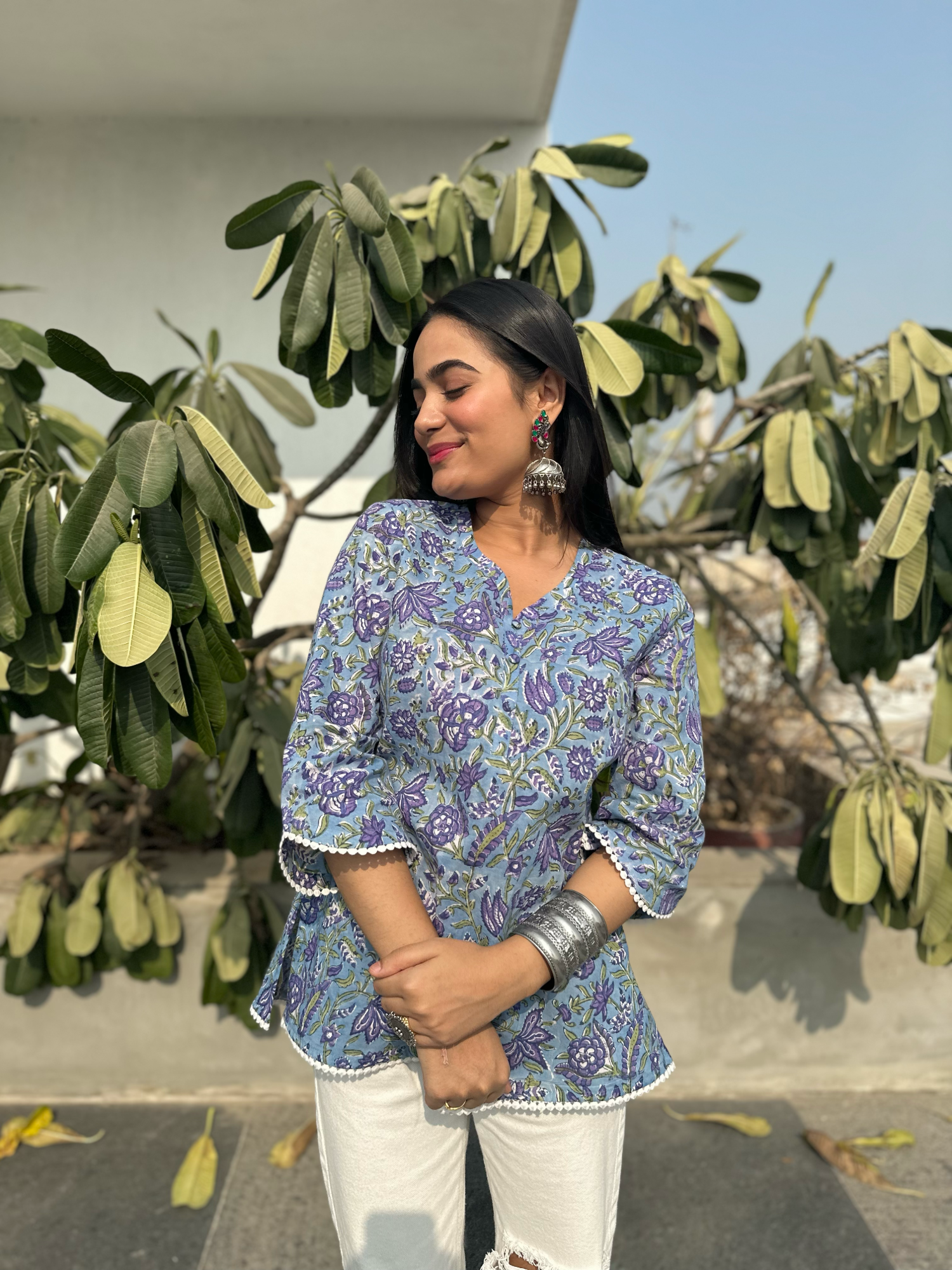 1lilybluelaceshortkurti.png Lily Blue Lace Short Kurti - Image 1