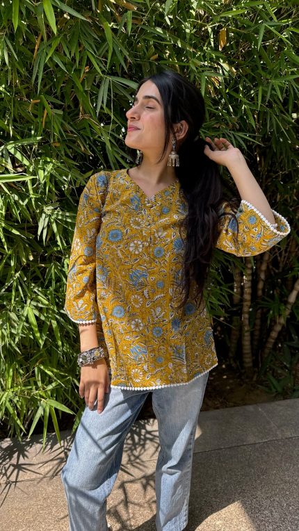 Mustard Yellow Lace Short Kurti
