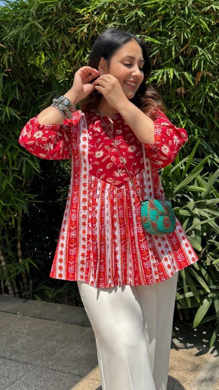 Ruby Red Gather Short Kurti
