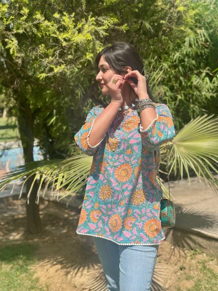 Cyan Lace Short Kurti