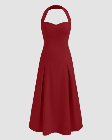 Cherry Spaghetti Strap Sweetheart Fit & Flare Midi Dress