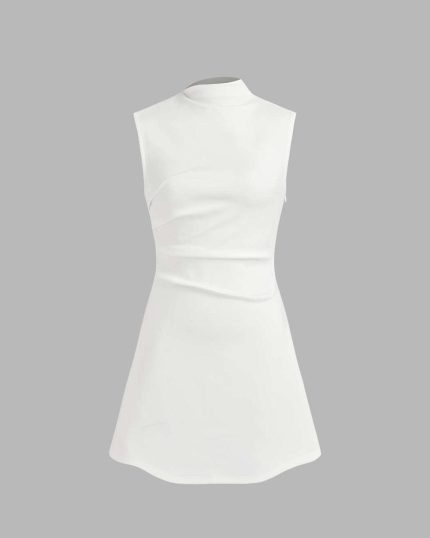Turtleneck Sleeveless Ruched Mini Dress