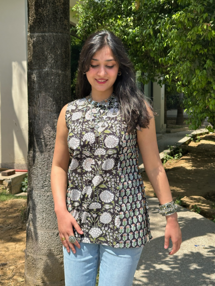 Midnight Black Halter Short Kurti