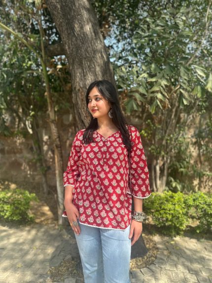 Rose Red Lace Short Kurti