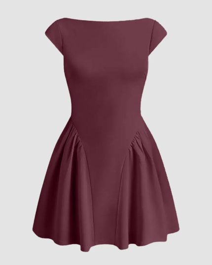 Solid A-Line Maroon Dress