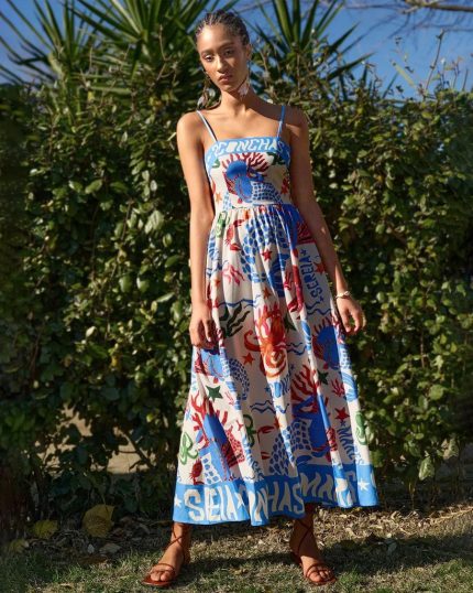 Spaghetti Strap Printed Fit & Flare Maxi Dress