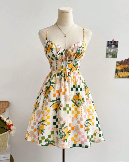 Floral Pixel Print Smocked Mini Dress