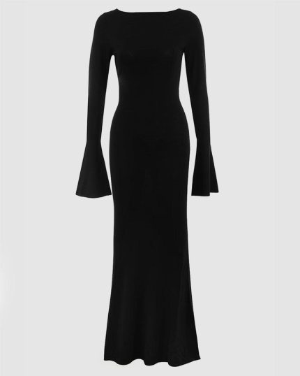 Full Sleeve Bodycon Backless Dress In Black