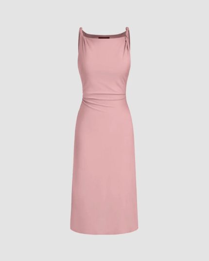 Minimal Cowl Neck Bodycon Dress in Dusty Pink