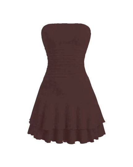 Strapless Chocolate Mini Dress With Cinched Waist