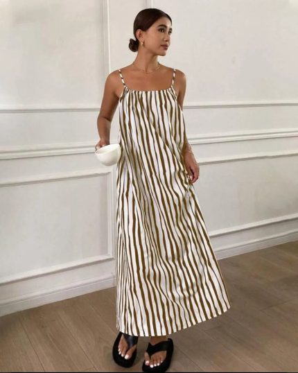 Striped Spaghetti Strap Midi Dress for Women