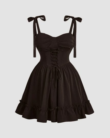 Sweetheart Neck Chocolate Dress with Lace-Up Waist