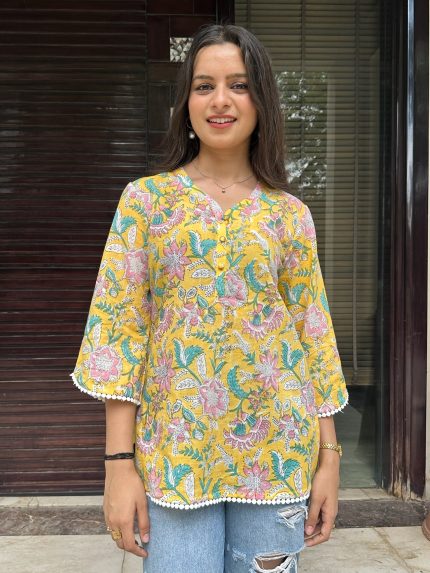 Maze Yellow Lace Kurti