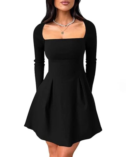 Black Square Neck Sleeveless Fit & Flare Mini Dress