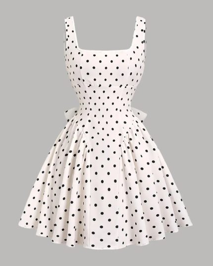 White Polka Dot Bow Back Backless A-Line Mini Dress