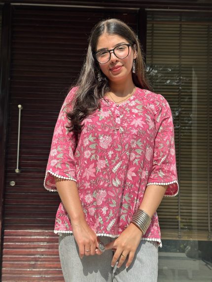 Dark Blush Pink Lace Kurti