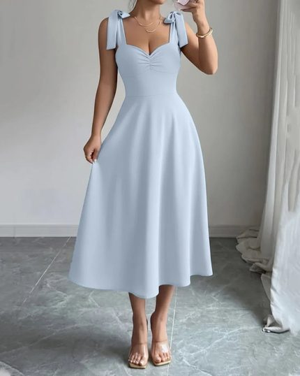 Sweetheart Neck Flared Midi Dress in Ice Blue