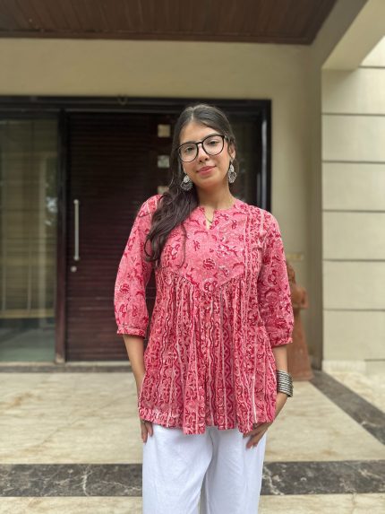 Midnight Pink Gather Short Kurti