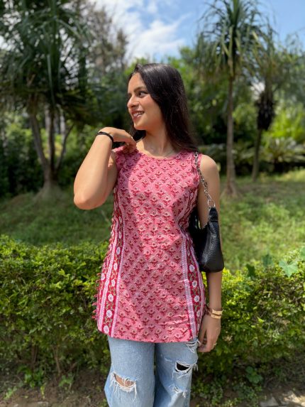 Pink Crimson Halter Short Kurti