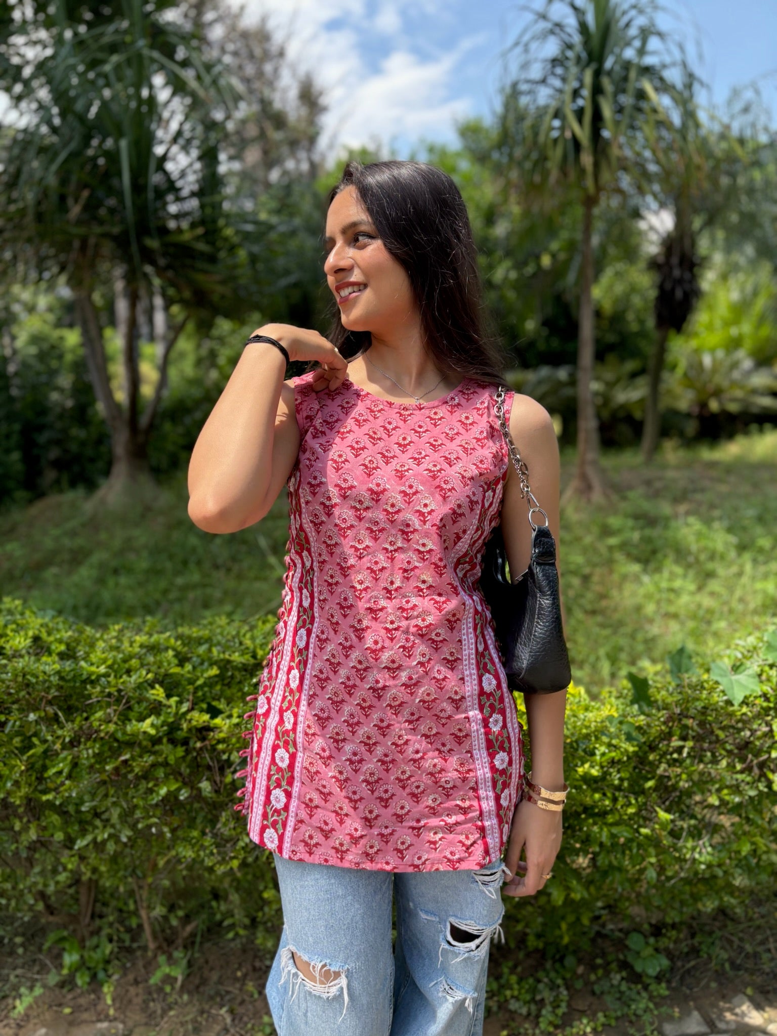 pinkcrimsonhaltershortkurti.jpg Pink Crimson Halter Short Kurti - Image 1