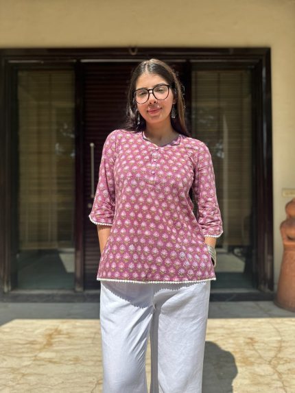 Sunset Coral Lace Kurti