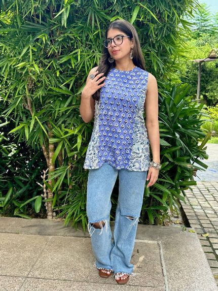 Ultramarine Blue Halter Short Kurti