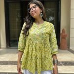 vibrantgreengathershortkurti